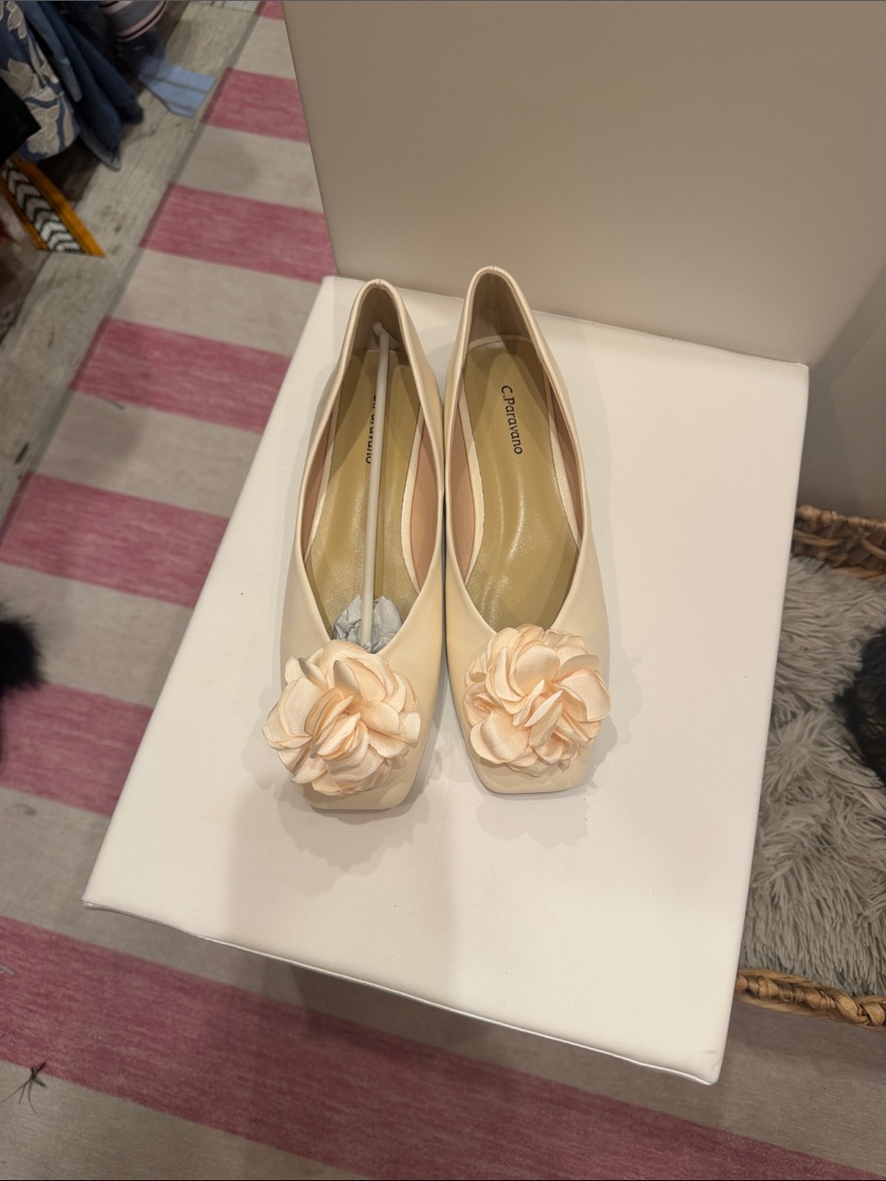C. Paravano Cream Floral Ballet Flats